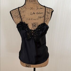Vintage Pollinaise Black Satin Lace & Sequin Appliqué Cami